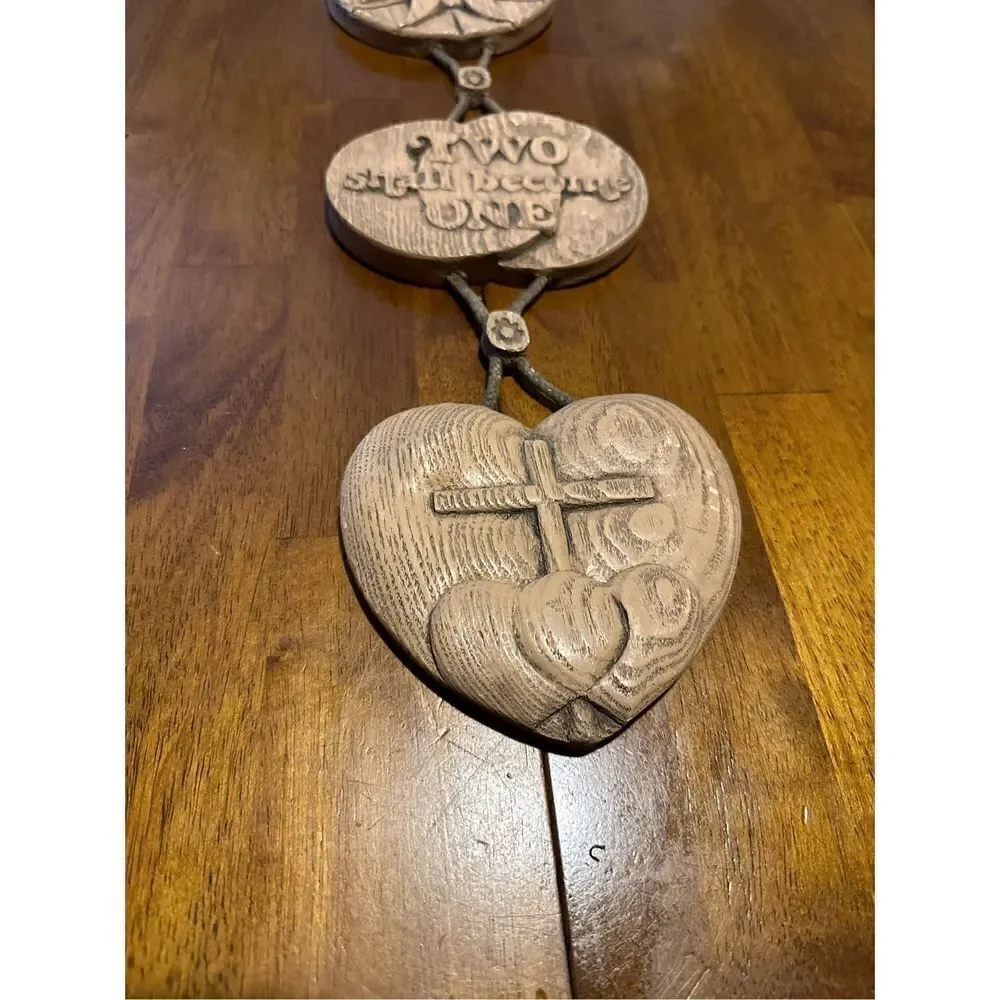 Abbey Press Molded Wall Hanging Decor USA made 1975 Two Become One Cross Wedding
